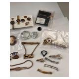 Collection of Vintage Pins and Tie Clips with Enamel Badges and Nurse Name Pin