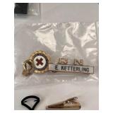 Collection of Vintage Pins and Tie Clips with Enamel Badges and Nurse Name Pin