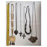 Set of 5 Ethnic and Ornate Necklaces with Cross and Owl Pendants