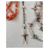 Collection of 7 Vintage Beaded and Shell Necklaces with Religious and Animal Charms