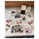 Large Assorted Costume Jewelry Collection with Earrings, Brooches, and Accessories