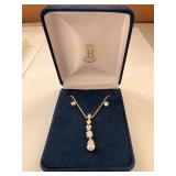 Gold Tone Pendant Necklace and Stud Earring Set with Clear Stones in Gift Box