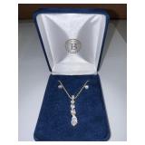 Gold Tone Pendant Necklace and Stud Earring Set with Clear Stones in Gift Box