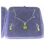 Stauer Green Gemstone Necklace and Earring Set in Gift Box