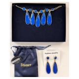 Stauer Blue Pendant Necklace and Earring Set with Gift Box