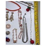 Costume Jewelry Lot with Dragons Breath Clip Earrings, Brooches, Rings, and Necklaces