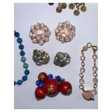 Costume Jewelry Lot with Dragons Breath Clip Earrings, Brooches, Rings, and Necklaces