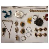 Costume Jewelry Lot with Dragons Breath Clip Earrings, Brooches, Rings, and Necklaces