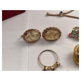 Costume Jewelry Lot with Dragons Breath Clip Earrings, Brooches, Rings, and Necklaces