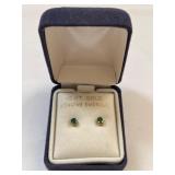 10K Gold Genuine Emerald Stud Earrings, 0.32 Grams