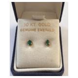 10K Gold Genuine Emerald Stud Earrings, 0.32 Grams
