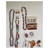 Jasper and Quartz Jewelry Lot with Necklaces, Earrings, Brooch, and More