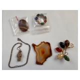 Jasper and Quartz Jewelry Lot with Necklaces, Earrings, Brooch, and More