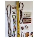 Jasper and Quartz Jewelry Lot with Necklaces, Earrings, Brooch, and More