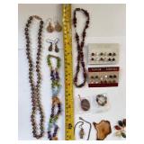 Jasper and Quartz Jewelry Lot with Necklaces, Earrings, Brooch, and More