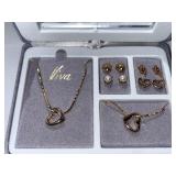 Viva Heart-Shaped Pendant Jewelry Set with Necklace, Bracelet, and Earrings in Gift Box