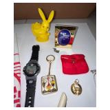 Mixed Collectibles Lot with Twins 1987 Handkerchief, Disney Pen, Jewelry, Watch, and More