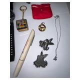 Mixed Collectibles Lot with Twins 1987 Handkerchief, Disney Pen, Jewelry, Watch, and More