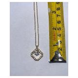 Gold Tone Necklace with Hexagonal Cubic Zirconia Pendant in Box