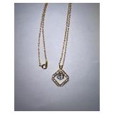 Gold Tone Necklace with Hexagonal Cubic Zirconia Pendant in Box