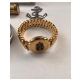 Vintage Collectibles Lot with Lone Ranger Pedometer, Brass Brush, Anchor Items, and US Compact