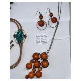 Vintage Mixed Jewelry Lot Including 1960s Kaija Aarikka Finnish Birch Bead Set