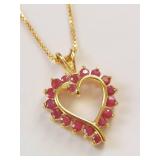 Heart Shaped Ruby Pendant 18 KT Gold Over Sterling Silver Necklace