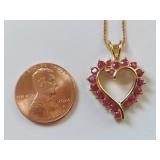 Heart Shaped Ruby Pendant 18 KT Gold Over Sterling Silver Necklace