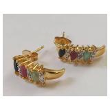18KT Gold Over Sterling Silver Earrings with Genuine Stones & Diamonds