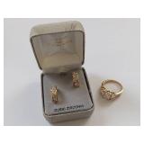 18KT Gold Over Sterling Silver CZ Ring & Earrings Set