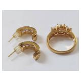 18KT Gold Over Sterling Silver CZ Ring & Earrings Set