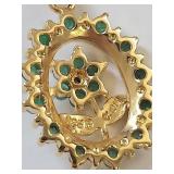 18 KT Gold Over Sterling Silver Genuine Emerald Diamond Necklace & Earrings Set