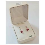 10K Gold Heart Ruby Earrings with Cubic Zirconia