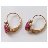 10K Gold Heart Ruby Earrings with Cubic Zirconia