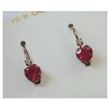 10K Gold Heart Ruby Earrings with Cubic Zirconia