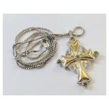 Irish Blessing Diamond & Emerald Cross Pendant with Certificate