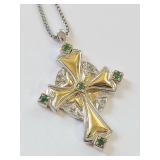 Irish Blessing Diamond & Emerald Cross Pendant with Certificate