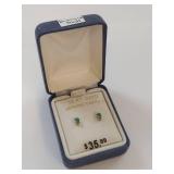 10 KT Gold Genuine Emerald Stud Earrings in Box