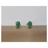 10 KT Gold Genuine Emerald Stud Earrings in Box