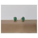 10 KT Gold Genuine Emerald Stud Earrings in Box