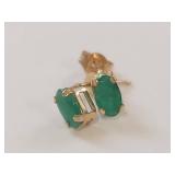 10 KT Gold Genuine Emerald Stud Earrings in Box