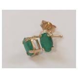10 KT Gold Genuine Emerald Stud Earrings in Box