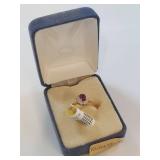 Ruby and Diamond Ring in Gold Setting, Size 7