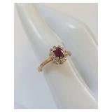 Ruby and Diamond Ring in Gold Setting, Size 7