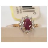 Ruby and Diamond Ring in Gold Setting, Size 7
