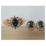 Genuine Sapphire Diamond Jewelry Set: Necklace, Earrings & Ring