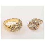 18KT Gold Over Sterling Silver Ring & Earrings Set with Diamond Accents