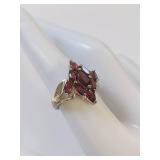 Vintage Marquise-Cut Red Garnet Cluster Ring in Sterling Silver