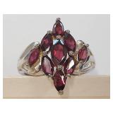 Vintage Marquise-Cut Red Garnet Cluster Ring in Sterling Silver