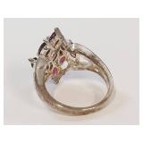 Vintage Marquise-Cut Red Garnet Cluster Ring in Sterling Silver
